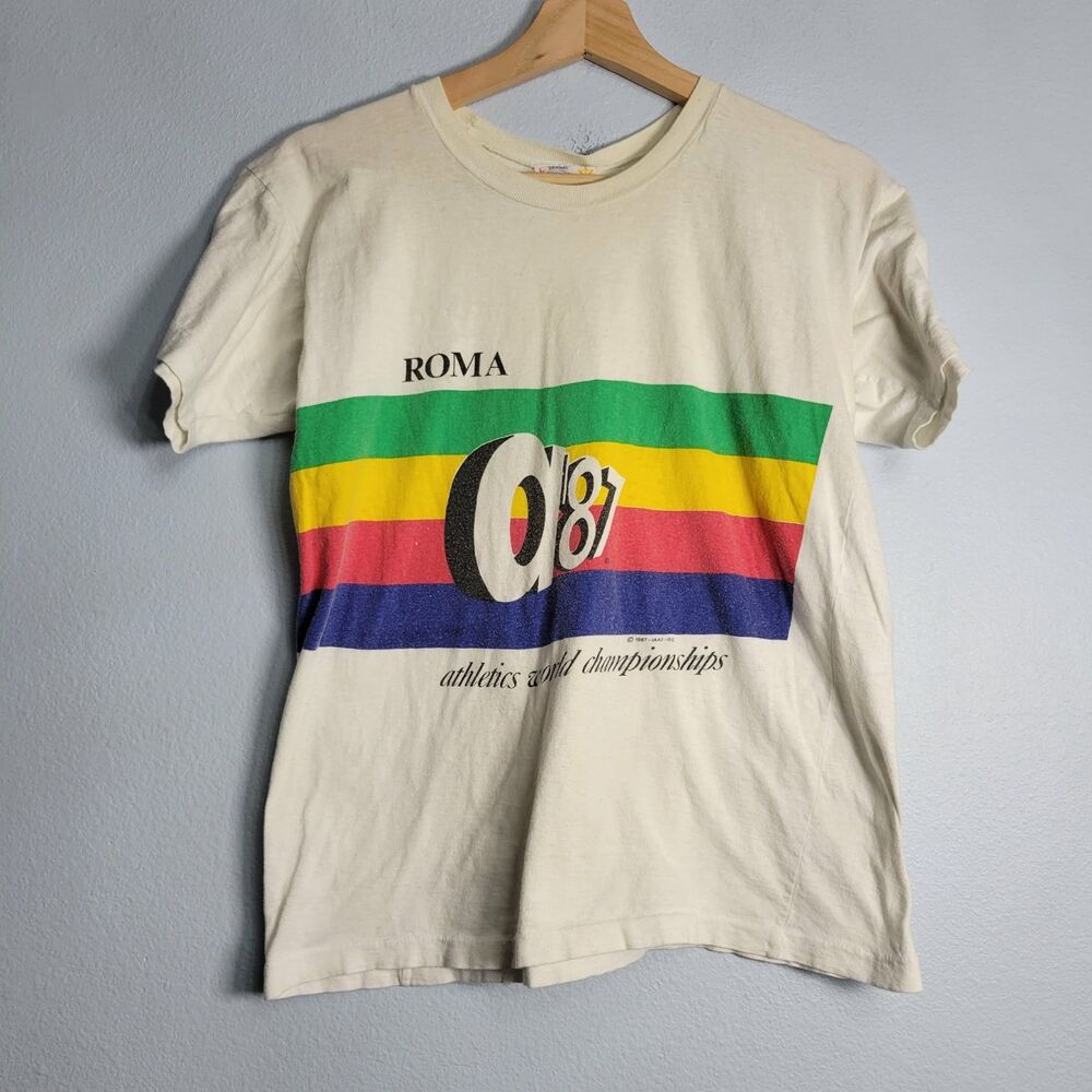 Vtg 1987 Roma Athletics World Championships T-Shirt Single Stitch Indie Sleaze